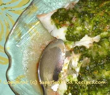 Photo of pan roasted cod recipe with hazelnut-cilantro pesto